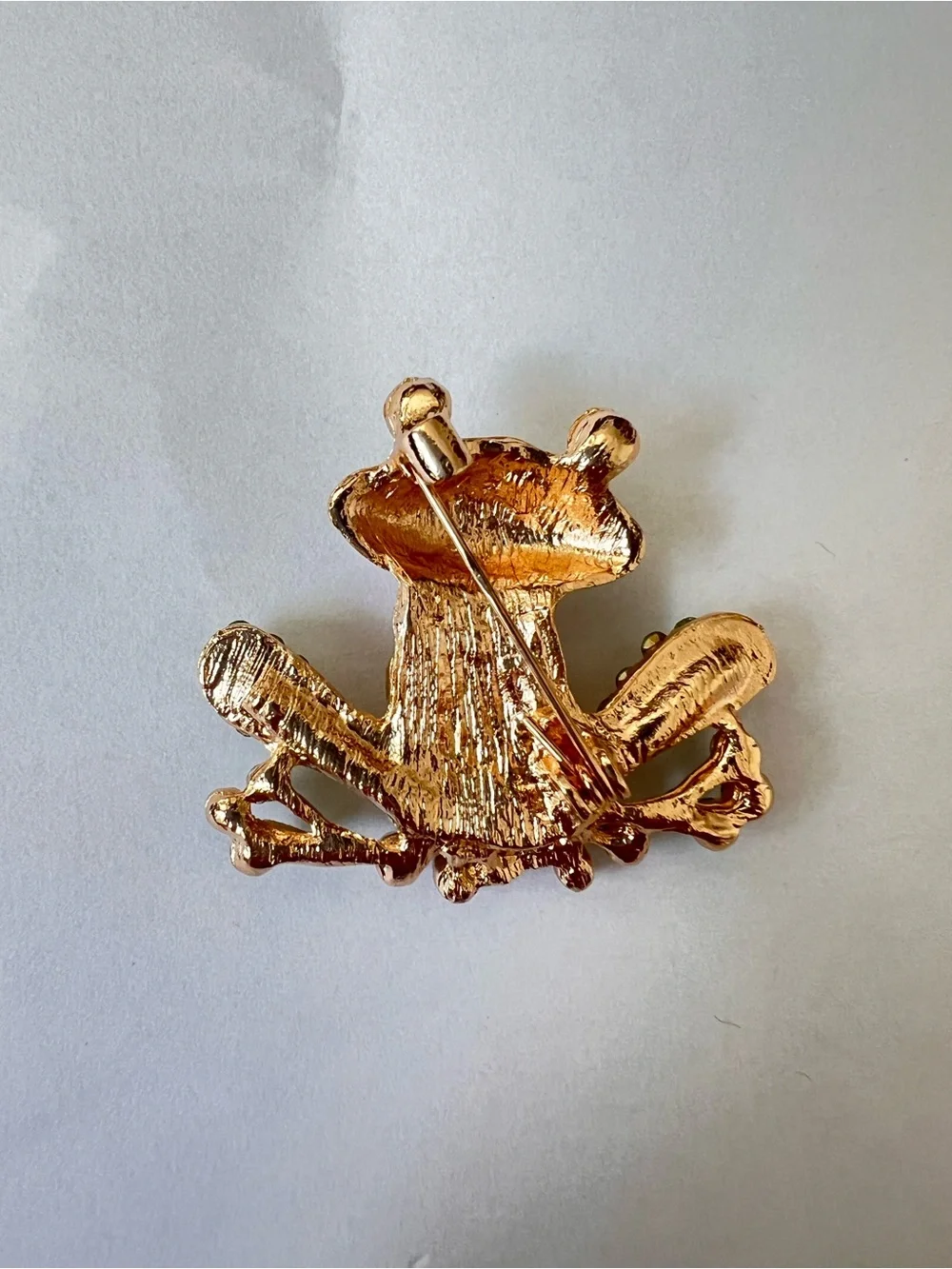 Rhinestone Enamel Frog Brooch - Green, Gold, Clear, Red